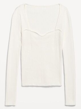 Old Navy Cream Ribbed Long-Sleeve Scoop-Neck Top